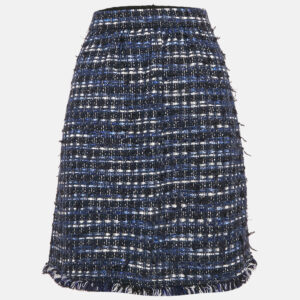 Boutique Moschino Blue Tweed Fringed Pencil Skirt M