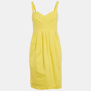 Boutique Moschino Yellow Cotton Pleated Sleeveless Mini Dress M