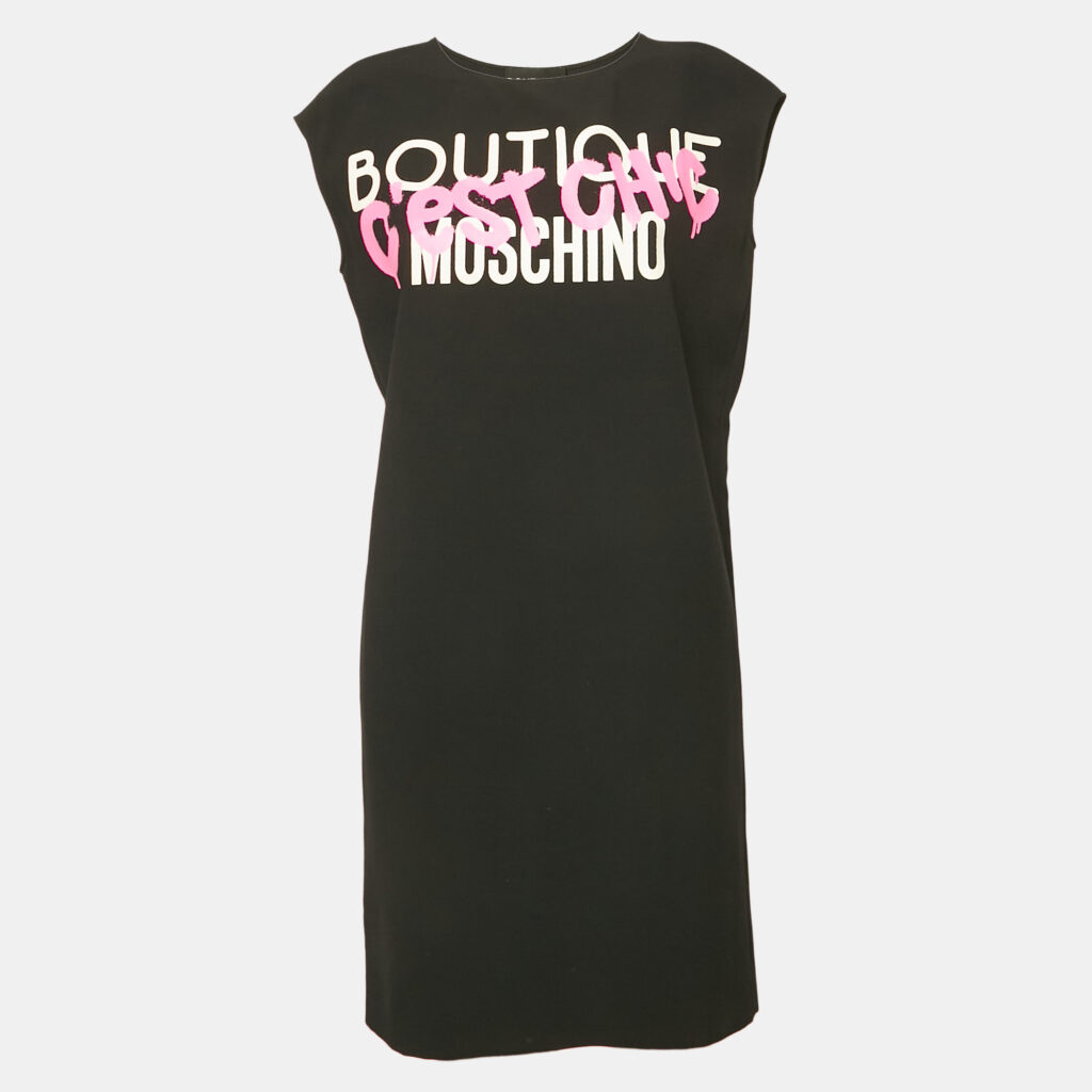 luxury-women-boutique-moschino-used-clothes-p1159984-001 Boutique Moschino Black Printed Crepe Shift Dress S