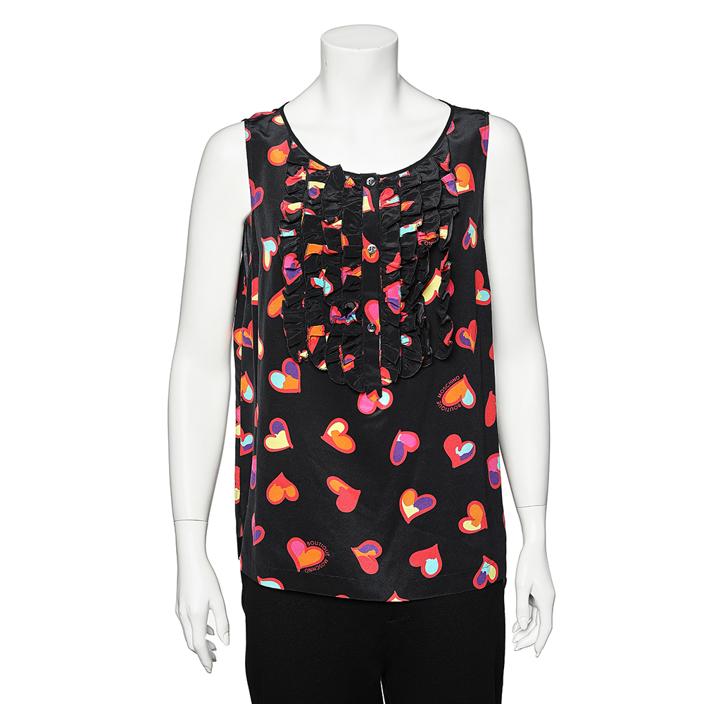 luxury-women-boutique-moschino-used-clothes-p574471-006-2 Boutique Moschino Black Heart Print Silk Top L