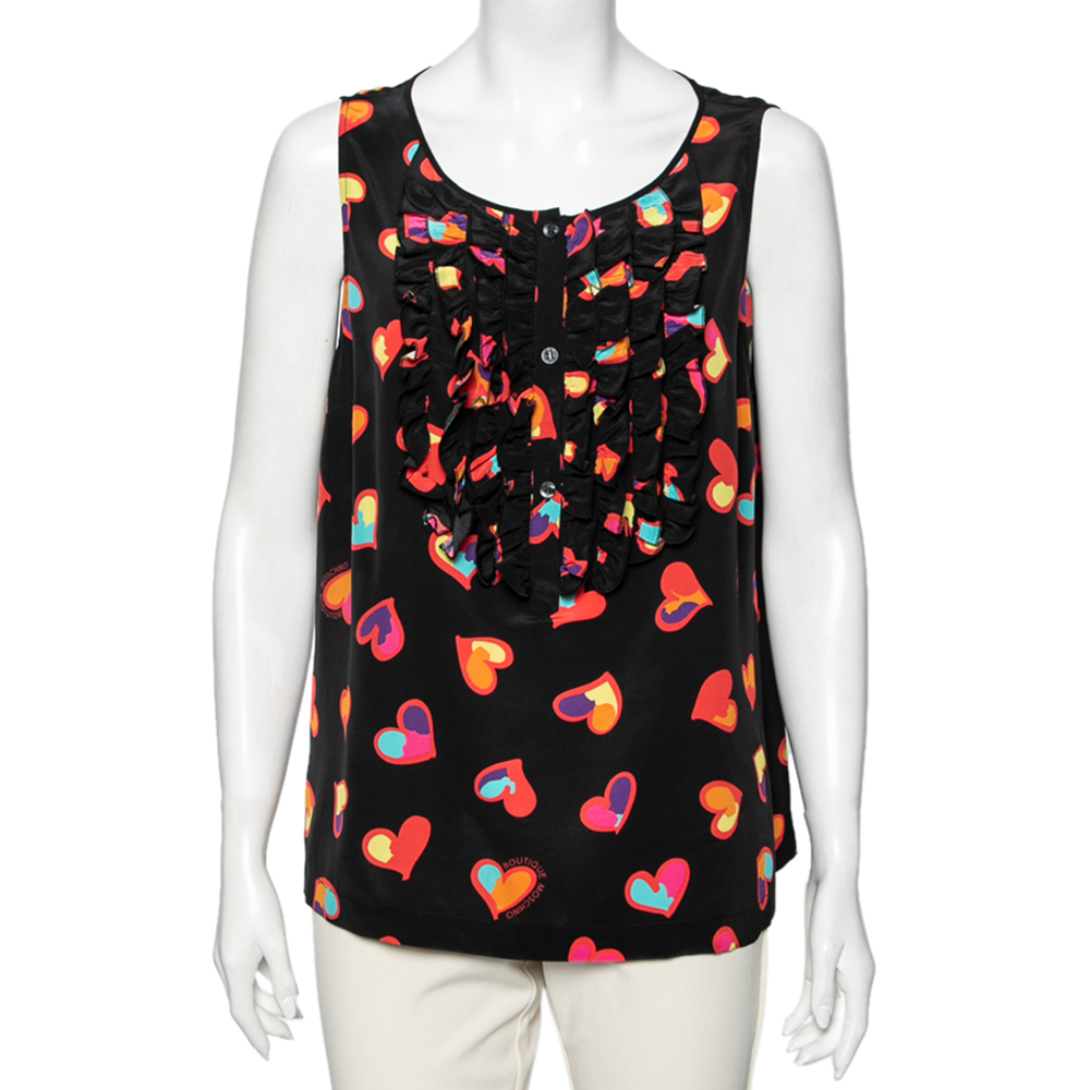 luxury-women-boutique-moschino-used-clothes-p597968-006-2 Boutique Moschino Black Heart Print Silk Top L