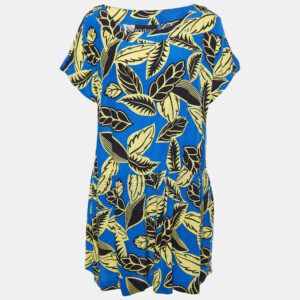 Boutique Moschino Blue Printed Rayon Shirred Detail Mini Dress M