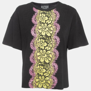 Boutique Moschino Black Knit Lace Trim Detail Top L
