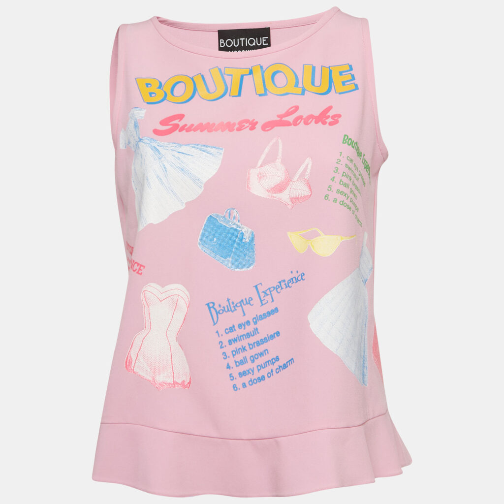 luxury-women-boutique-moschino-used-clothes-p951813-003 Boutique Moschino Pink Print Crepe Sleeveless Top M