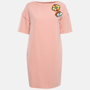 Boutique Moschino Pink Brooch Applique Crepe Shift Dress S