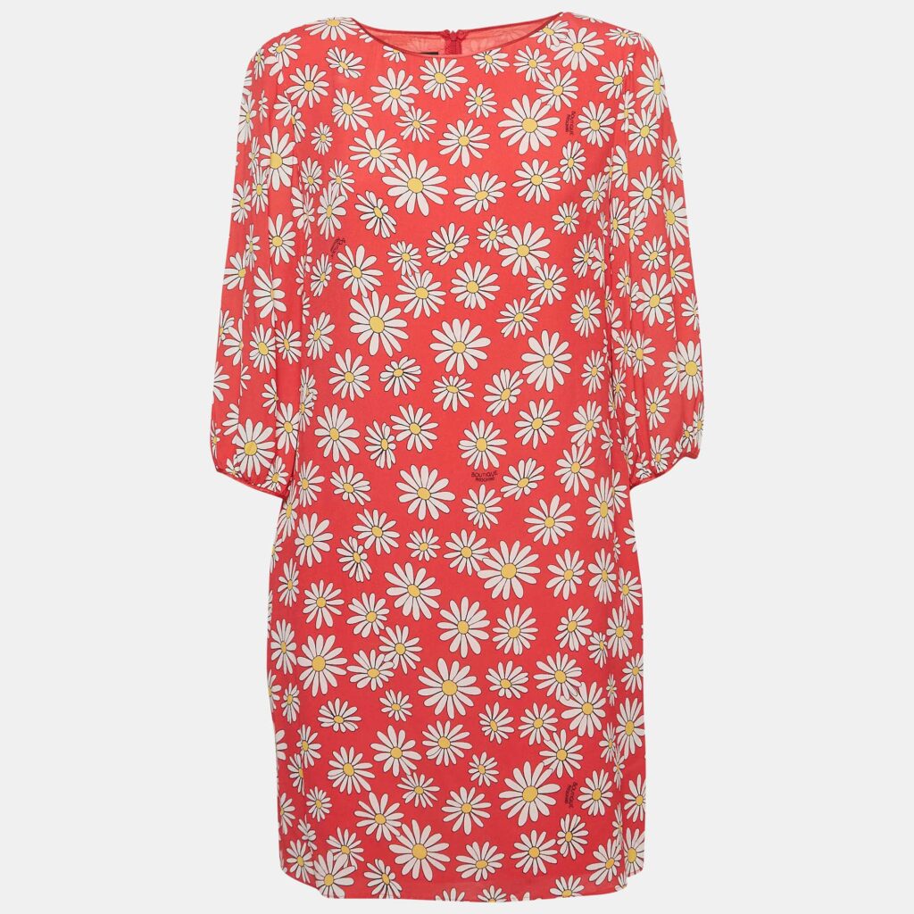 luxury-women-boutique-moschino-used-clothes-p990628-010 Boutique Moschino Pink Daisy Print Georgette Mini Dress M