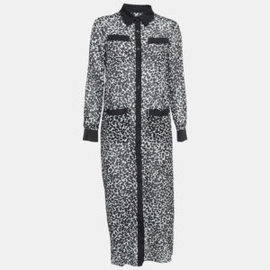 Boutique Moschino Black & White Printed Silk Blend Buttoned Front Midi Dress S
