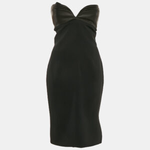 Brandon Maxwell Black Crepe Leather Trimmed Strapless Knee-Length Dress M