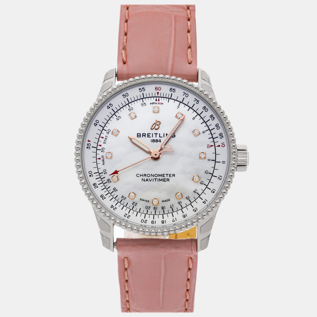 luxury-women-breitling-used-watches-p913378-002 Breitling Navitimer A17395211A1P3 Automatic White Shell Stainless Steel Women’s Wristwatch 35mm