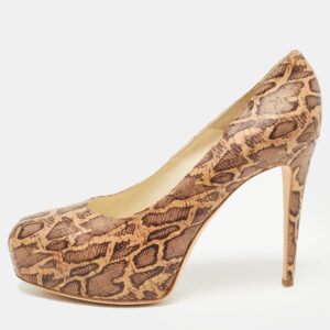 Brian Atwood Brown/Beige Cork Print Platform Pumps Size 41