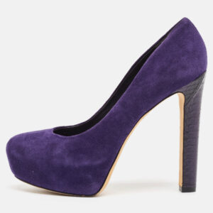 Brian Atwood Purple Python Leather and Suede Platform Pumps Size 39