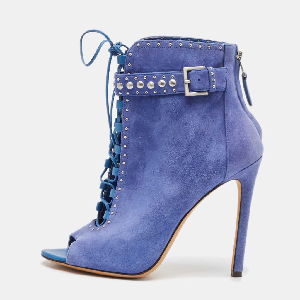 luxury-women-brian-atwood-used-shoes-p1075426-003 Brian Atwood Blue Suede Embellished Ankle Length Boots Size 38