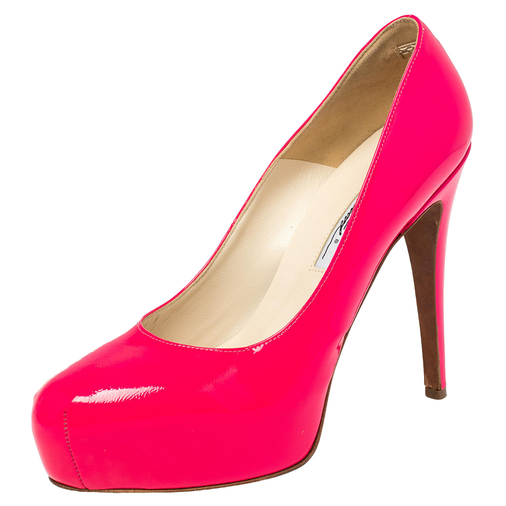 luxury-women-brian-atwood-used-shoes-p396407-003 Brian Atwood Pink Patent Leather Platform Pumps Size 38.5