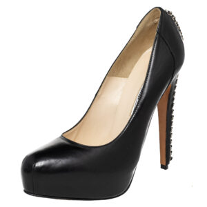 Brian Atwood Black Leather Chain Heel Platform Pumps Size 39.5