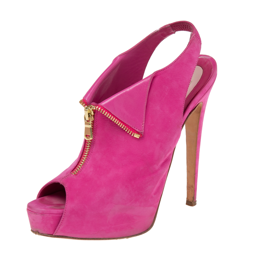 Brian Atwood Pink Nubuck Leather Peep Toe Slingback Platform Sandals Size 38