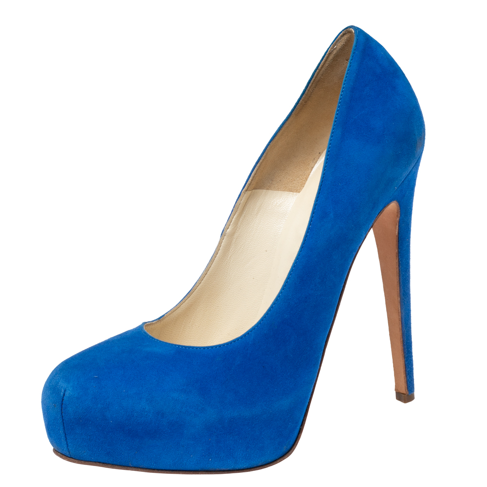 Brian Atwood Royal Blue Suede Maniac Platform Pumps Size 38.5