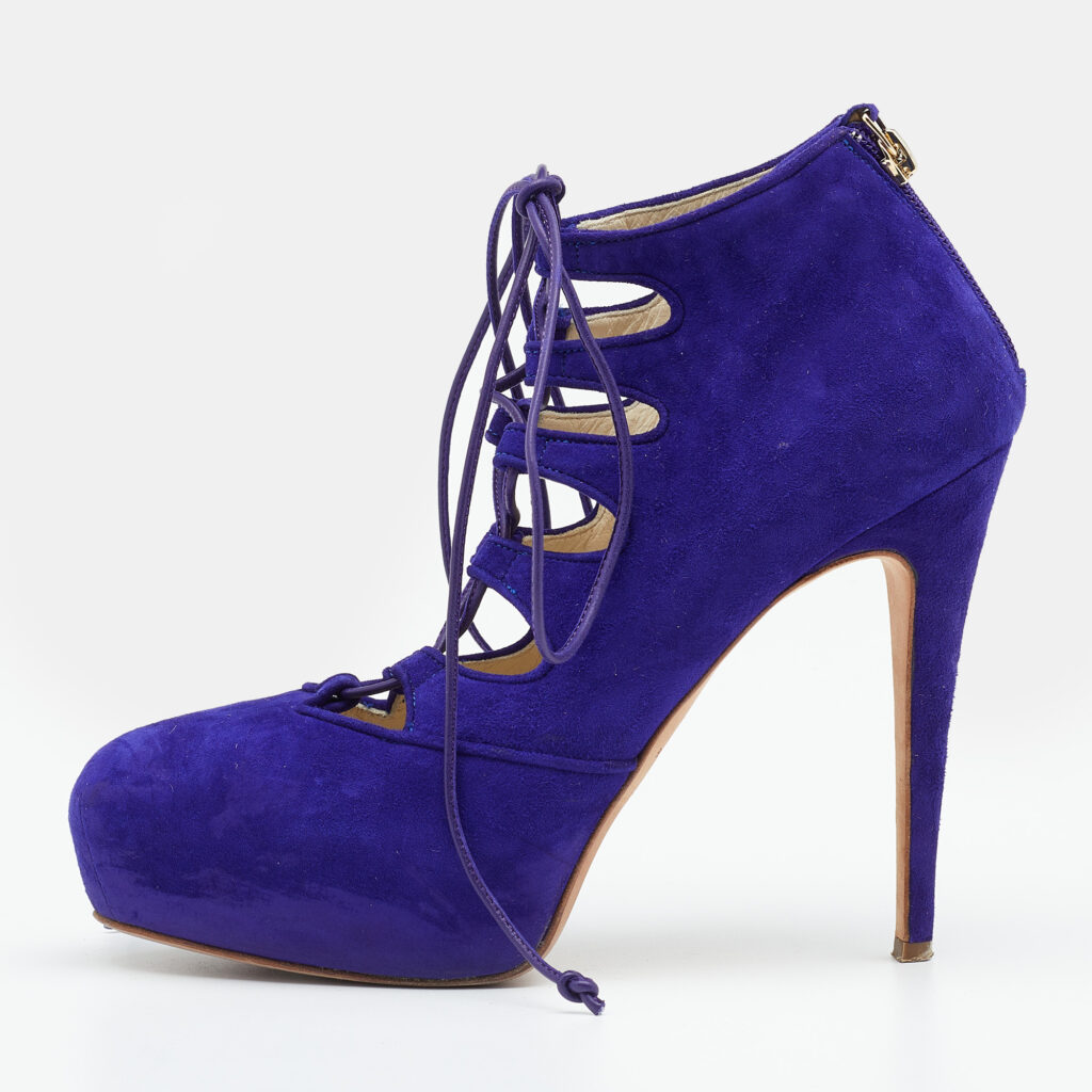luxury-women-brian-atwood-used-shoes-p647950-002-1 Brian Atwood Purple Suede Lace up Booties Size 38.5