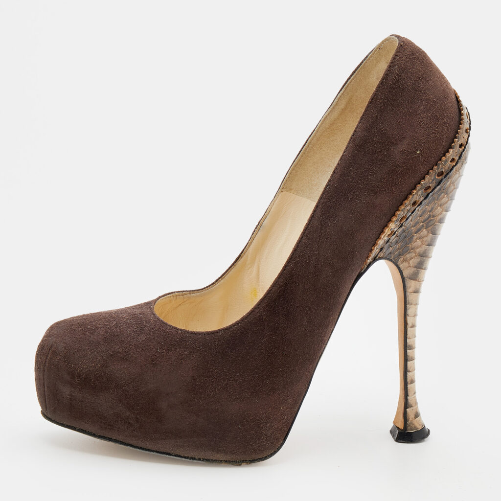 luxury-women-brian-atwood-used-shoes-p670142-002-1 Brian Atwood Brown Suede Platform Pumps 38