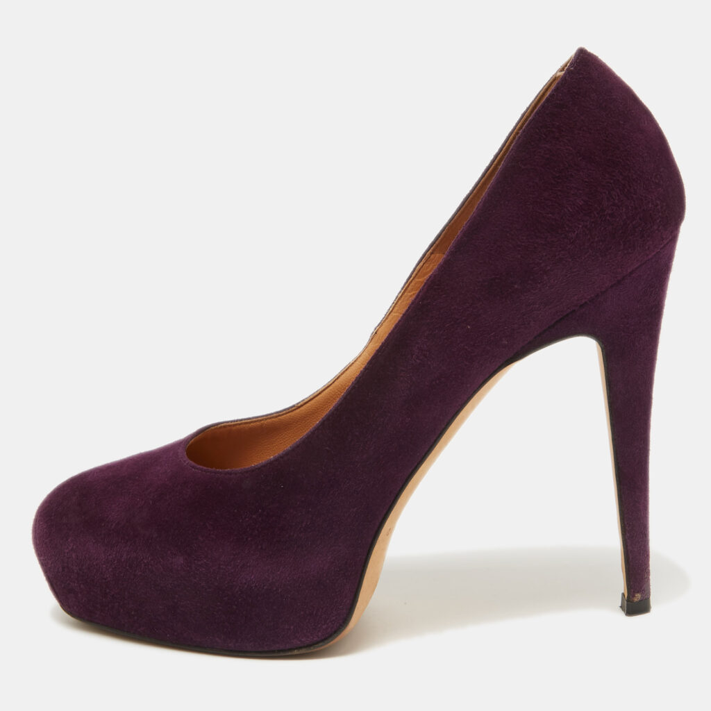 luxury-women-brian-atwood-used-shoes-p779842-001 Brian Atwood Purple Suede Maniac Platform Pumps Size 38.5
