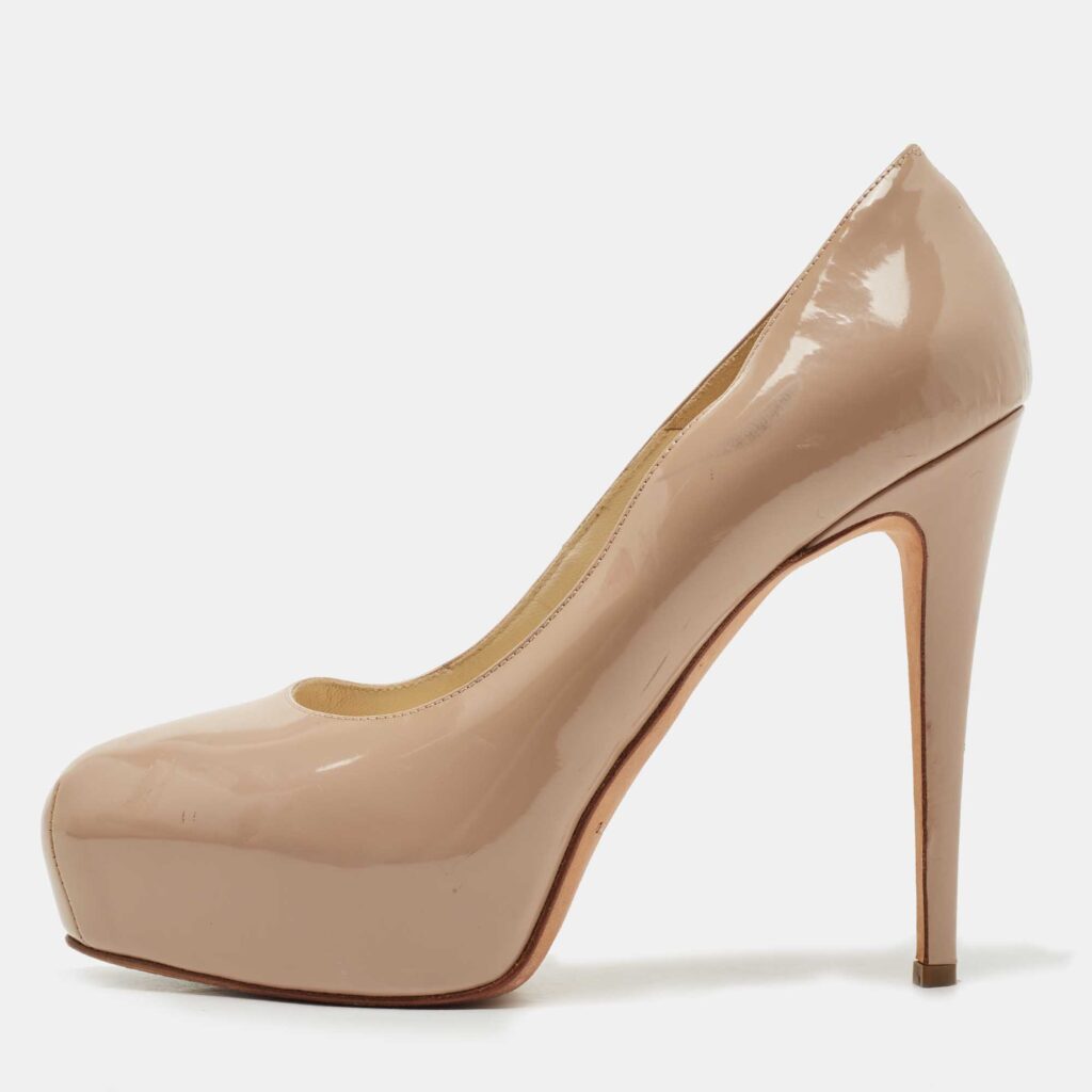 luxury-women-brian-atwood-used-shoes-p797813-004 Brian Atwood Beige Patent Leather Platform Pumps Size 39.5