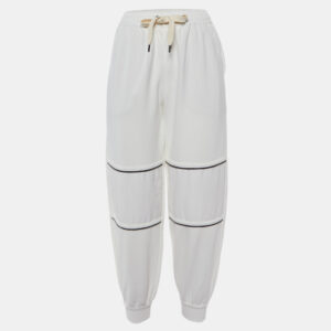 Brunello Cucinelli White Cotton Monili Detail Jogger Pants XXS