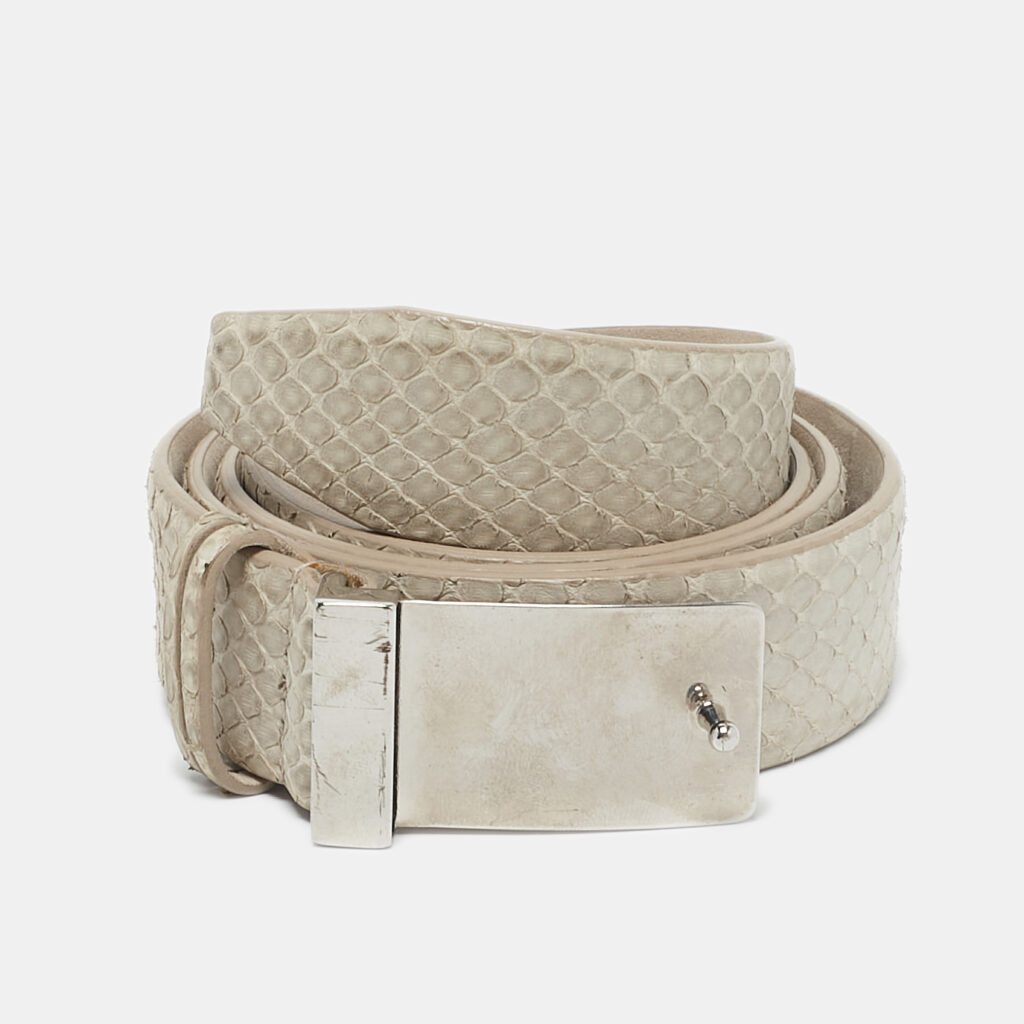 luxury-women-brunello-cucinelli-used-accessories-p1160407-001 Brunello Cucinelli Light Grey Snakeskin Buckle Belt L