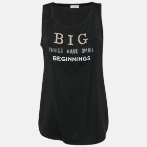 Brunello Cucinelli Black Printed Silk Monili Bead Detail Tank Top M