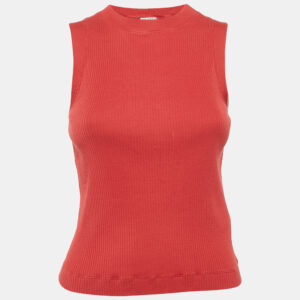 Brunello Cucinelli Red Rib Knit Monili Detail Tank Top S