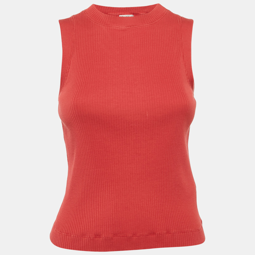 luxury-women-brunello-cucinelli-used-clothes-p1108054-002 Brunello Cucinelli Red Rib Knit Monili Detail Tank Top S