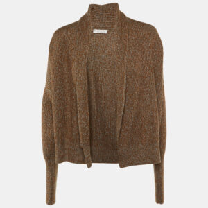 brunello cucinelli grey/metallic wool knit open front cardigan s