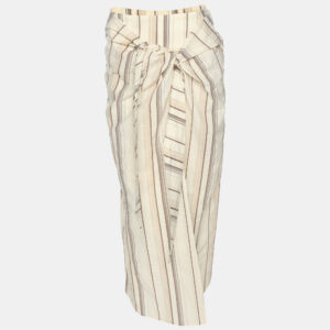 Brunello Cucinelli Cream Stripe Print Cotton Blend Long Skirt S
