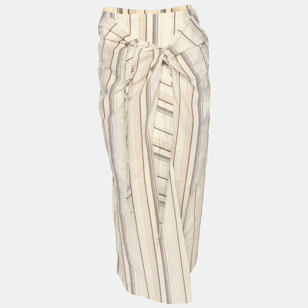 luxury-women-brunello-cucinelli-used-clothes-p1146369-004 Brunello Cucinelli Cream Stripe Print Cotton Blend Long Skirt S