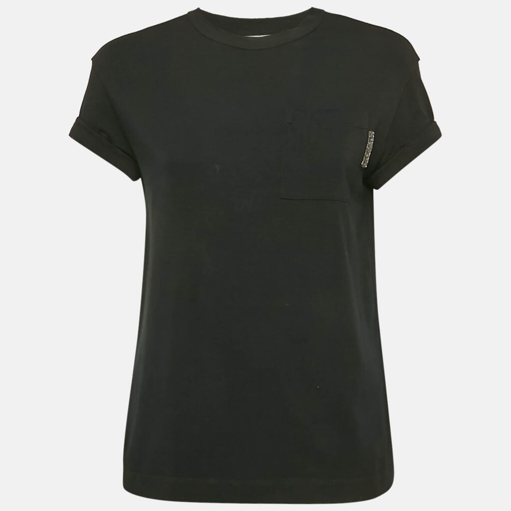 luxury-women-brunello-cucinelli-used-clothes-p1149128-001 Brunello Cucinelli Black Jersey Monili Embellished T-Shirt XS