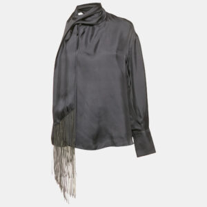 Brunello Cucinelli Blue Monili Detail Silk Asymmetric Sleeve Top S