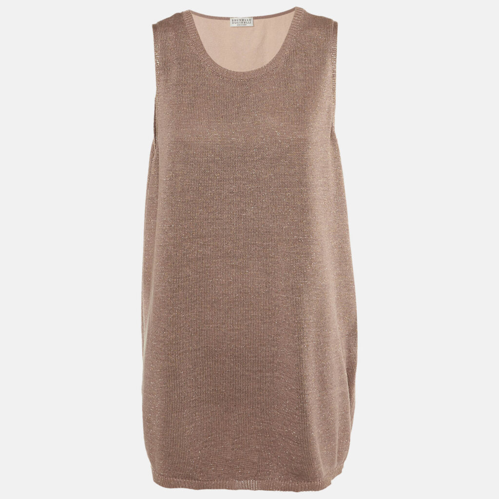 Brunello Cucinelli Mauve Lurex Knit Sleeveless Jumper L