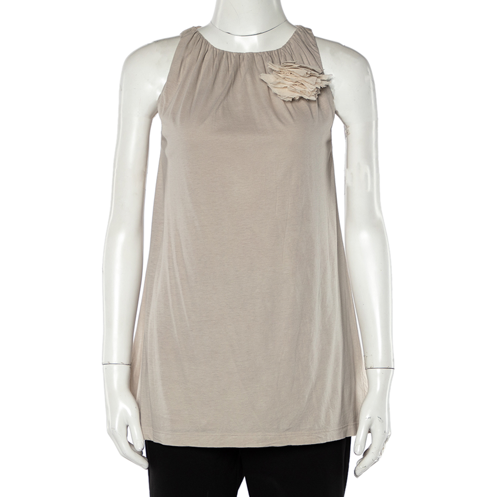 luxury-women-brunello-cucinelli-used-clothes-p483389-002 Brunello Cucinelli Beige Cotton Knit Applique Detail Sleeveless Tunic M