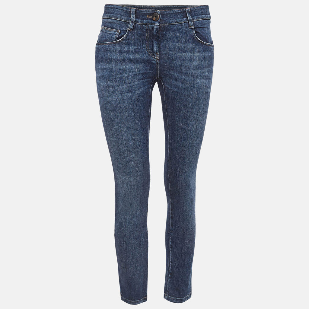 luxury-women-brunello-cucinelli-used-clothes-p976495-001 Brunello Cucinelli Navy Blue Denim Skinny Jeans S Waist 28"