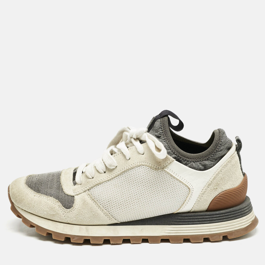 luxury-women-brunello-cucinelli-used-shoes-p1158548-009 Brunello Cucinelli Grey/White Suede and Mesh Low Top Sneakers Size 39
