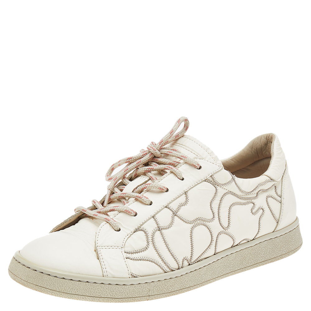 luxury-women-brunello-cucinelli-used-shoes-p551334-009-2 Brunello Cucinelli White Leather Low Top Sneakers Size 38