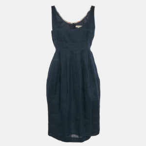 Burberry Brit Blue Ramie Pleated Short Dress M