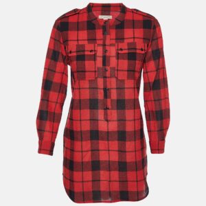 Burberry Brit Red/Black Checked Wool Long Sleeve Blouse M