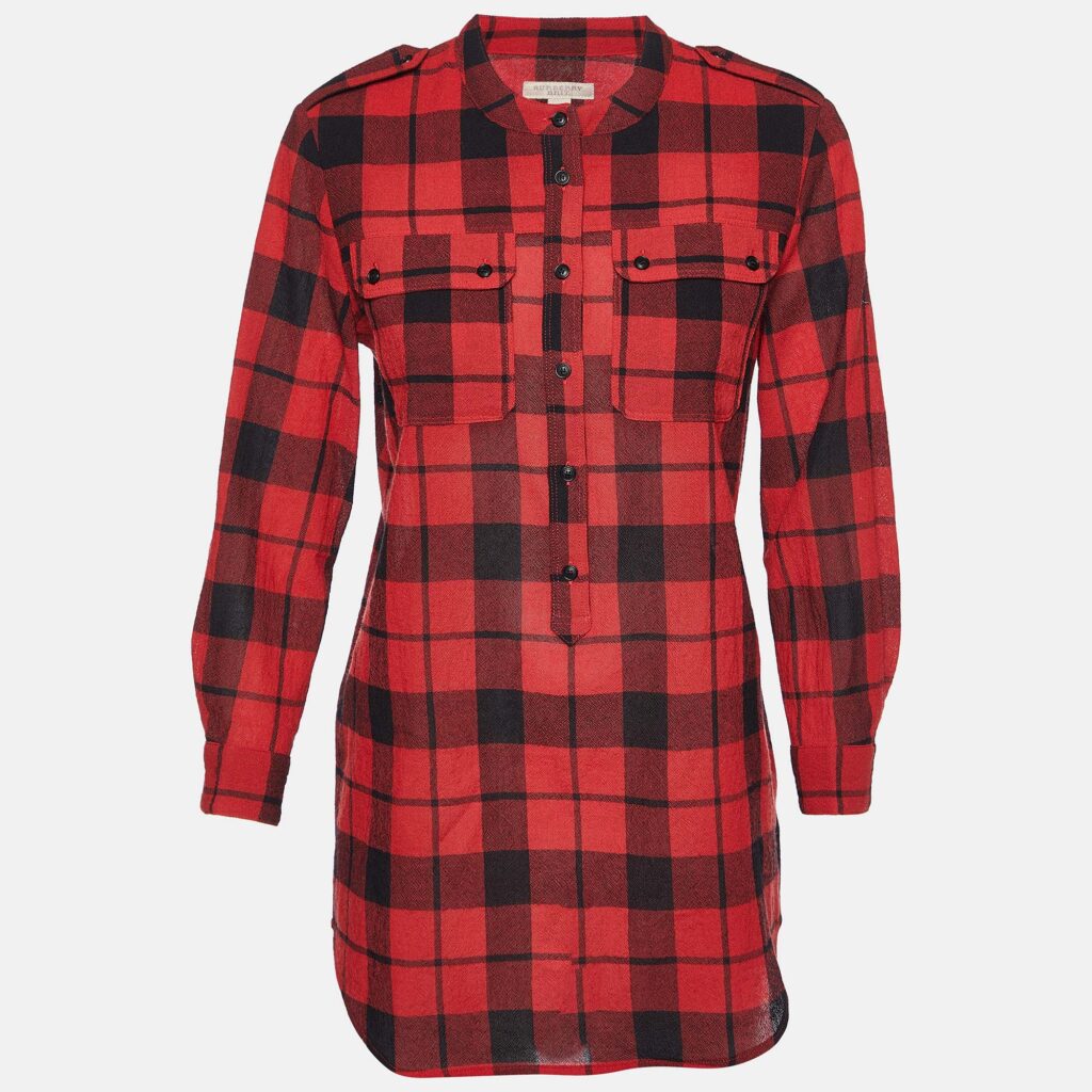 luxury-women-burberry-brit-used-clothes-p981220-002 Burberry Brit Red/Black Checked Wool Long Sleeve Blouse M