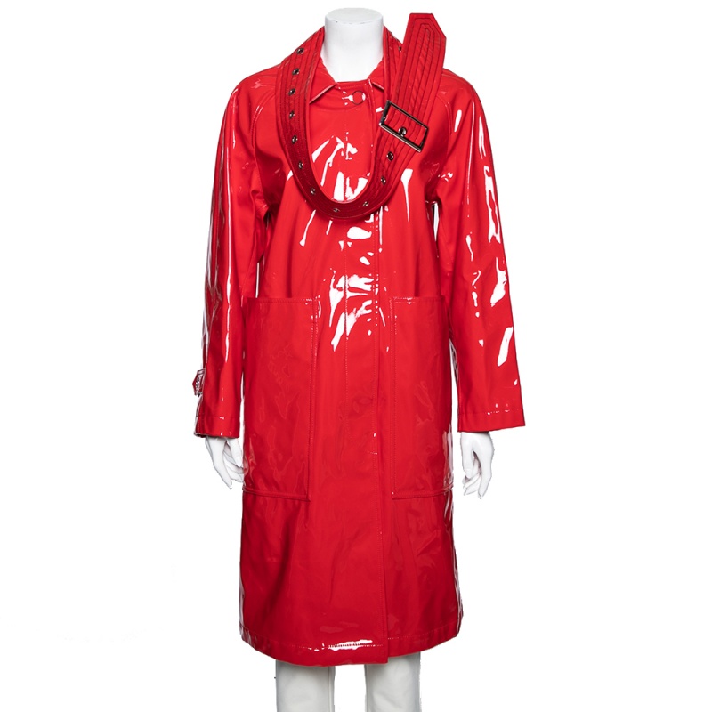 luxury-women-burberry-london-new-clothes-p617308-1648789169-001 Burberry London Bright Red Faux Leather Belt Detail Coat S