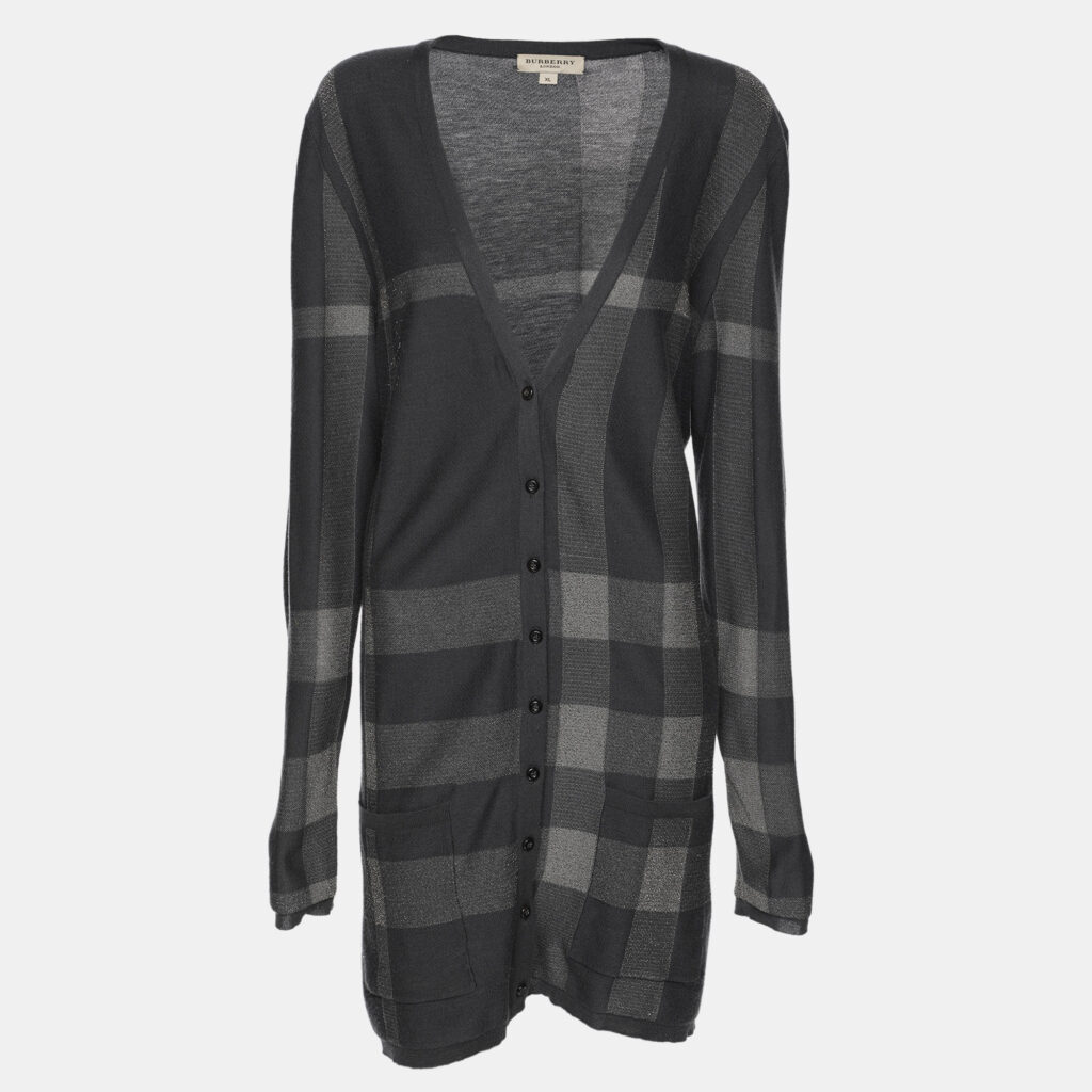 luxury-women-burberry-london-used-clothes-p1086592-001 Burberry London Grey Wool Blend Cardigan XL