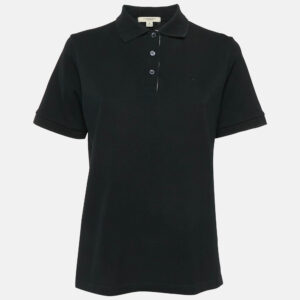 Burberry London Black Logo Embroidered Cotton Polo T-Shirt  M