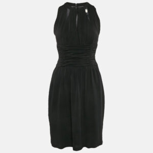 Burberry London Black Jersey Sleeveless Ruched Short Dress S