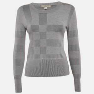 Burberry Grey Checks Knit Crewneck Sweater XS