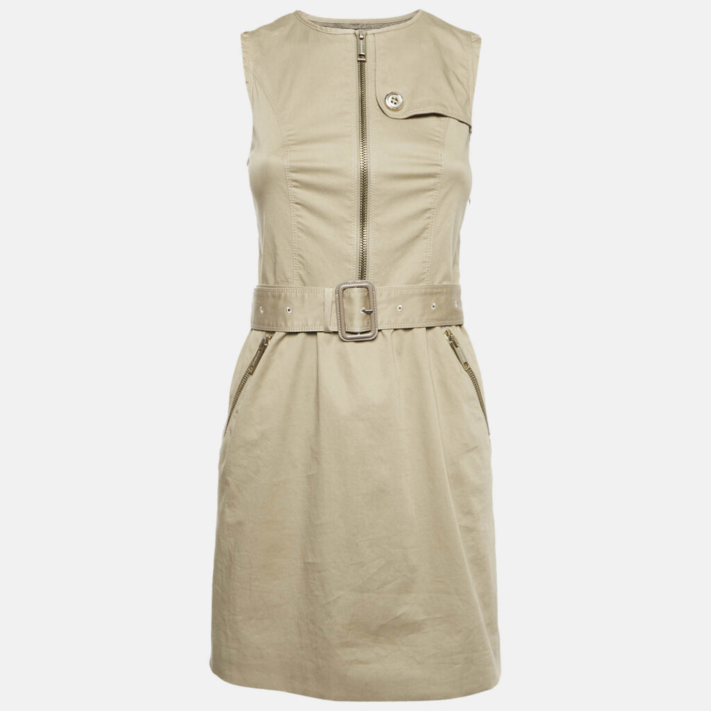 luxury-women-burberry-london-used-clothes-p1142005-001 Burberry London Beige Cotton Belted Sleeveless Mini Dress S
