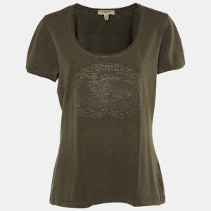 Burberry Dark Green Logo Embossed Cotton Knit T-Shirt XL