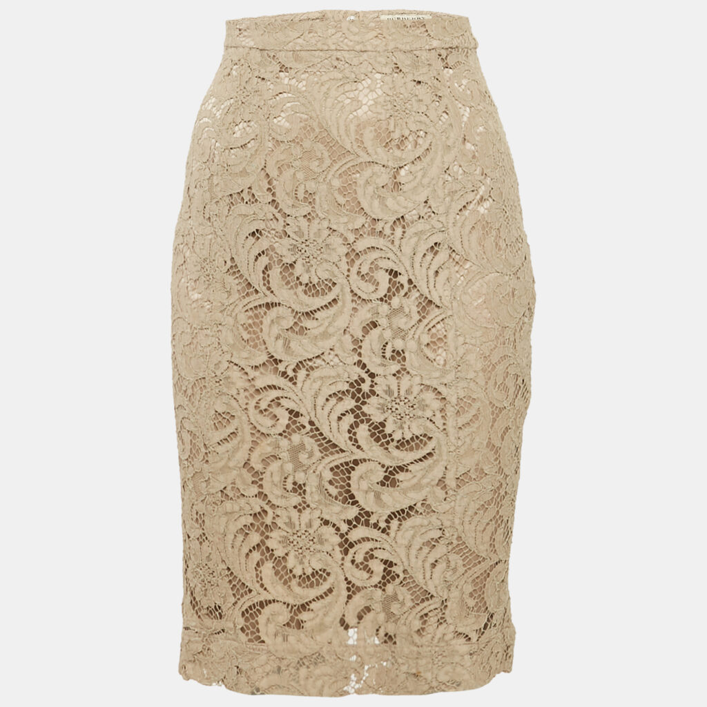 luxury-women-burberry-london-used-clothes-p1168380-002 Burberry Beige Lace Knee-Length Skirt S
